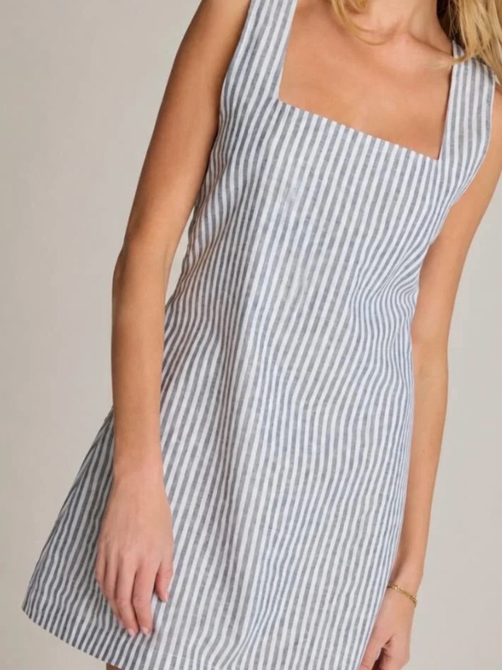 Sunday Ritual Dahlia Striped Square-Neck Mini Dress in Blue and White
